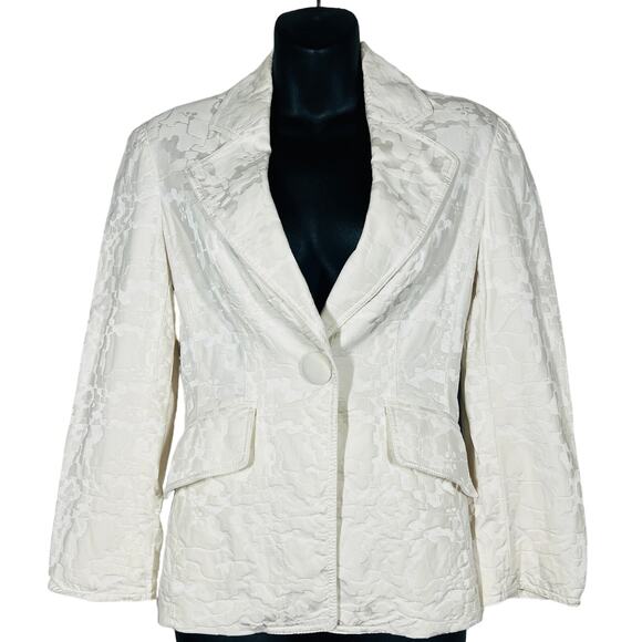 SoCa x St. John Embossed Blazer Jacket Single Button Snap Front Ivory Collar - 2 - Picture 1 of 7